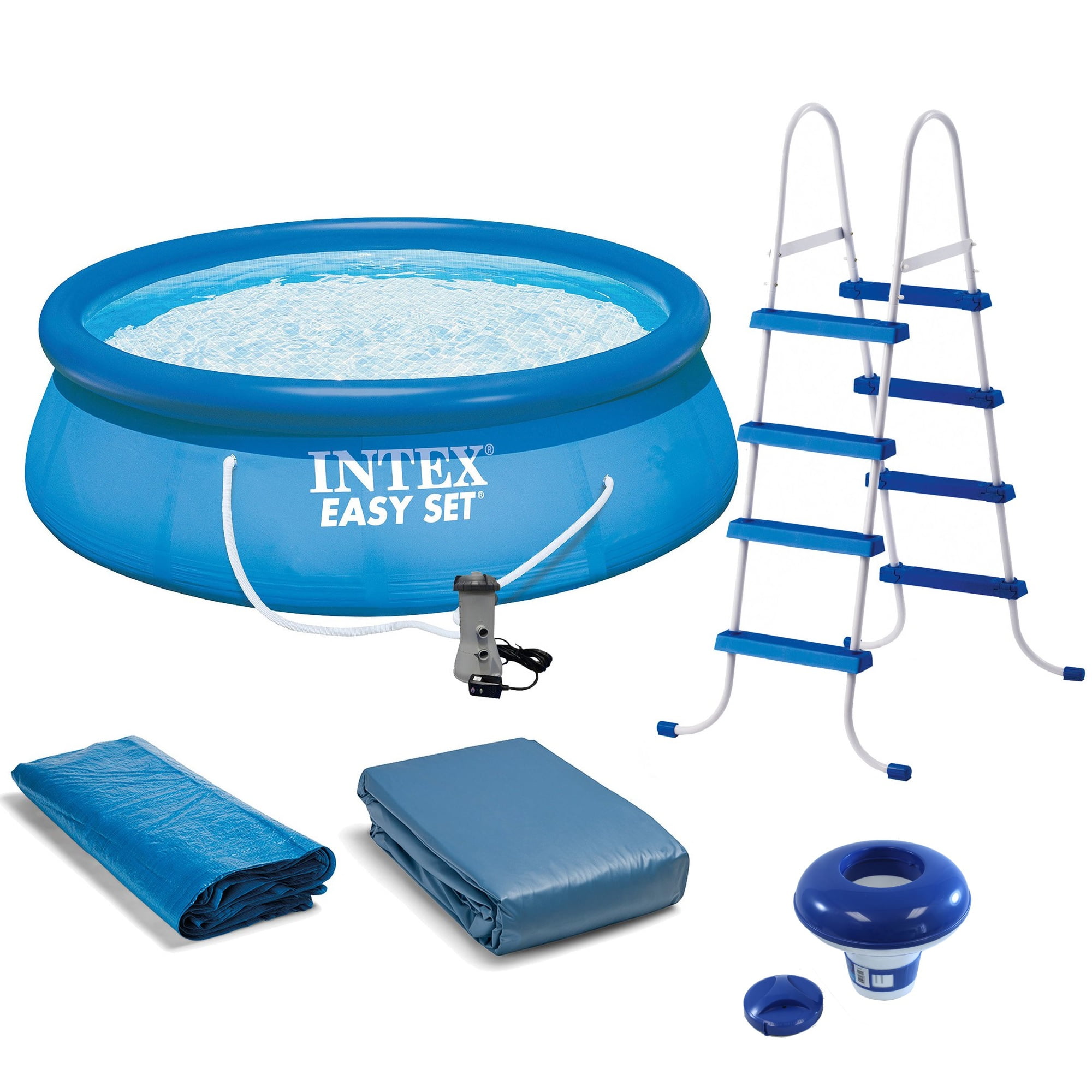Intex - 15' x 4' Inflatable Pool, Ladder, Pump and Hydrotools Chlorine Dispenser