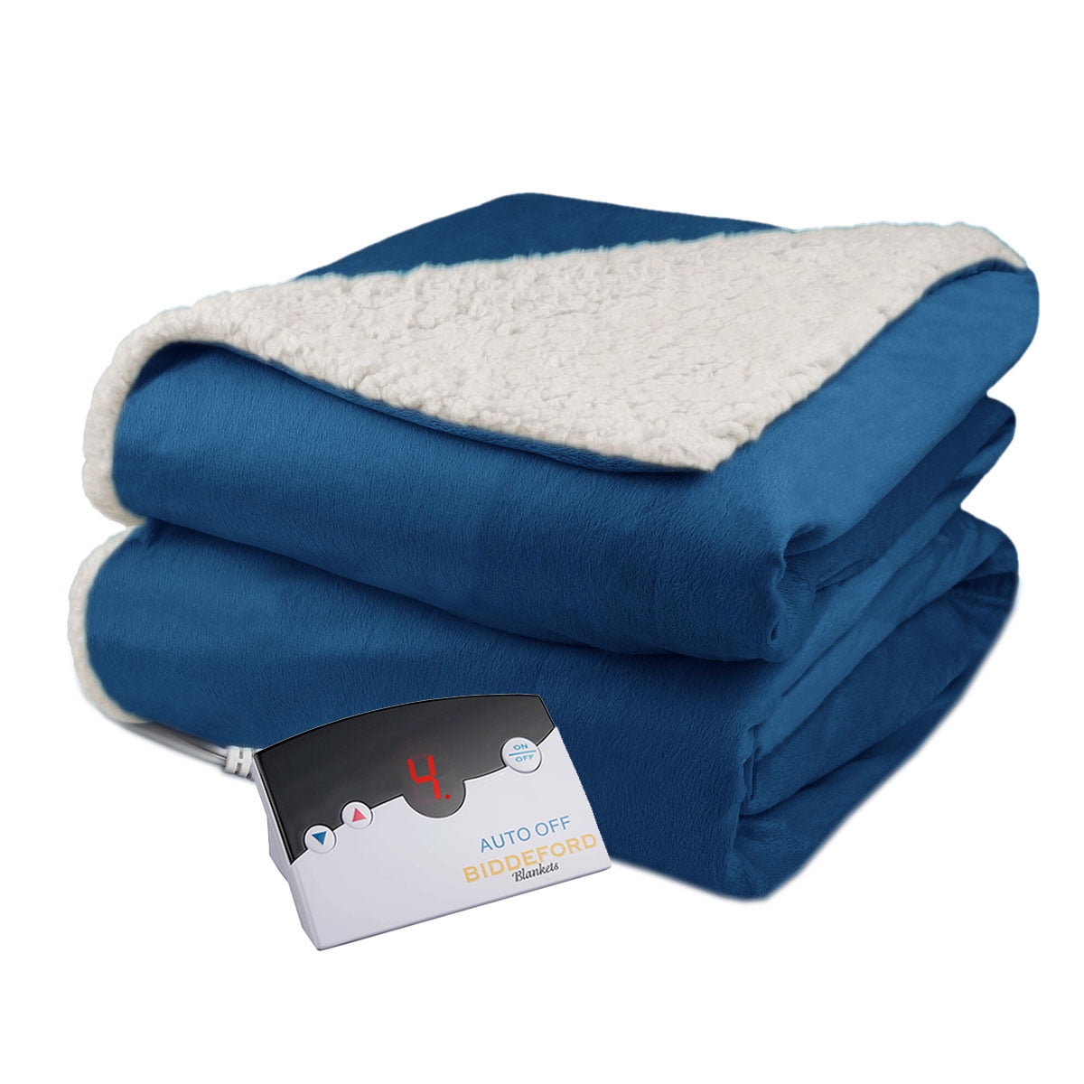 Biddeford Velour Sherpa Electric Heated Warming Blanket Twin Denim Blue