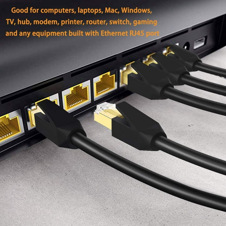 CAT 8 Ethernet Cable, GLANICS 100 ft Internet Cable with 20 clips,  Outdoor&Indoor for Routers, Modems, POE, Gaming, Xbox, Switches, Network  Adapters, PS5, PS4, PC, Laptop, Desktop (Black) 