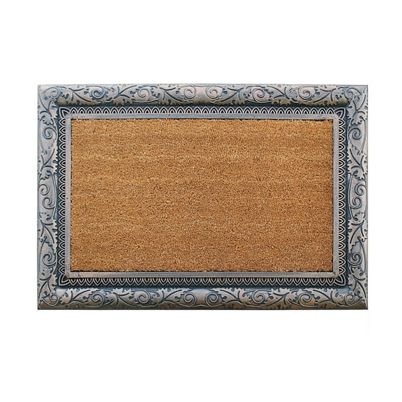 A1 Home Collections Entrance Rubber & Coir Heavy Duty Doormat, 24"X36", Bronze Floral Border