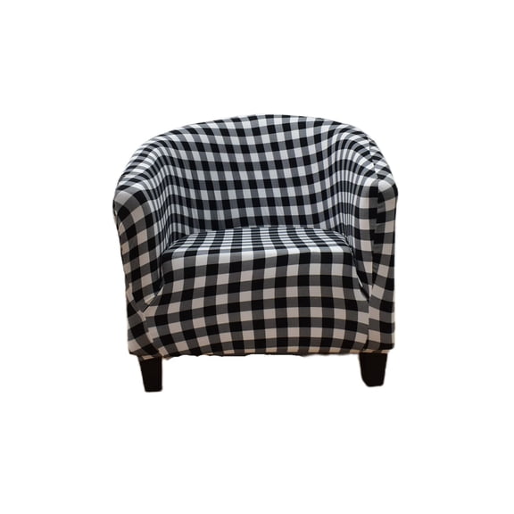 1 Piece Stretch Black/White Barrel Chair Slipcovers with Arms, Round Soft Armchair Sofa Cover Removable Couch Furniture Protector for Bar Living Room Bedroom Hotel Counter