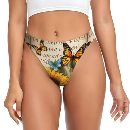Thongs for Women - Sunflower Butterfly Vintage No Show Seamless Womens Thongs Underwear  Breathable G String Thongs for Women  Ladies Stretch Low Rise Thong Bikini Panties Briefs