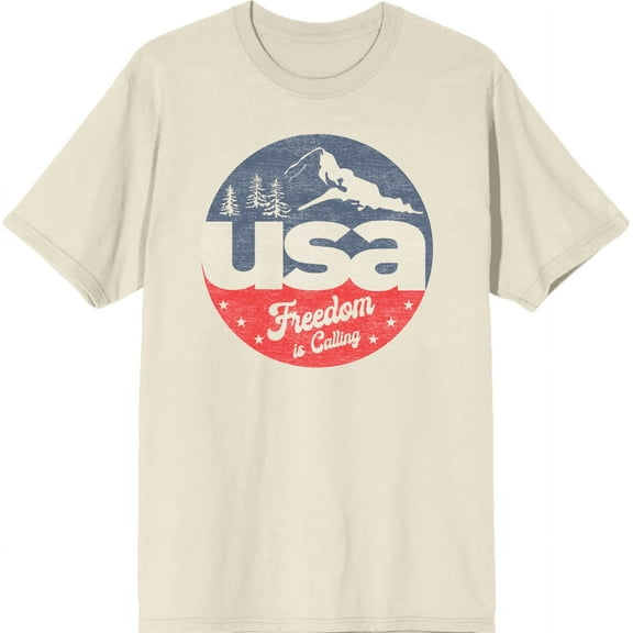 Americana USA Freedom Is Calling Natural Men's Crew Neck Short Sleeve Tee-Medium