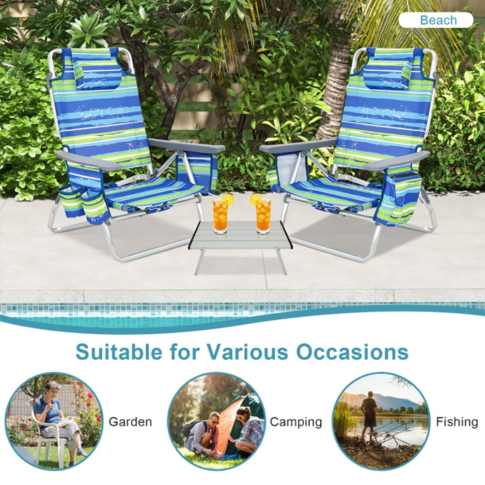Aimee Lii 2 Packs 5-Position Outdoor Folding Backpack Beach Table Chair Reclining Chair Set, Outdoor Patio Furniture, Blue