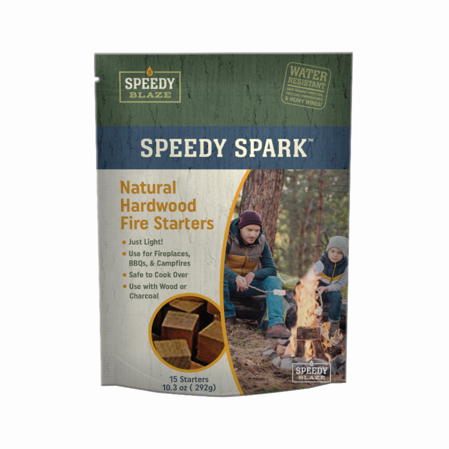 Speedy Spark Natural Hardwood Fire Starter Kindling Firewood Camping,15 Starters