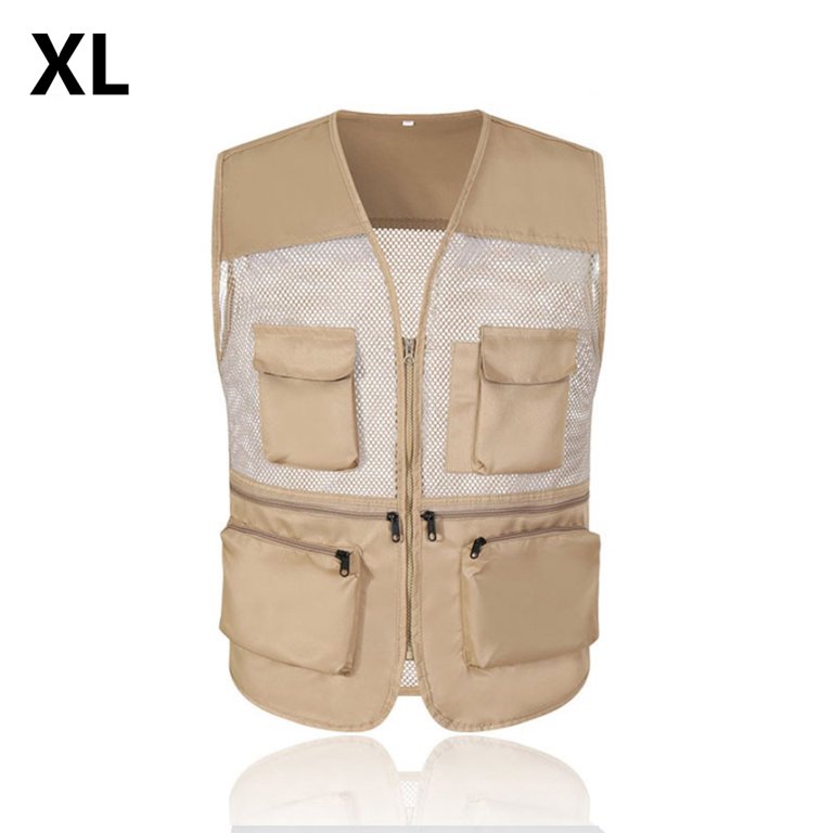 Toma NERIES Summer Fishing Jacket with Front Pockets Multiple Size Zipper  Waistcoat Men's Outerwear Vests Outdoor Games Accessories Khaki/XL