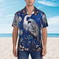 thumbnail image 4 of Lsque Blue Heron Floral Garden pattern Hawaiian Shirt for Men, Unisex Summer Beach Casual Short Sleeve Button Down Shirts-Small, 4 of 9
