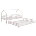 thumbnail image 5 of Kumix Bunk Bed Twin over Full, Metal House Bunk Bed for Kids Teens Adults with Full Length Guardrail and Build-in Ladder, Low Bunk Bed for Toddler, Able to Split, Noise-Free, Pink, 5 of 7