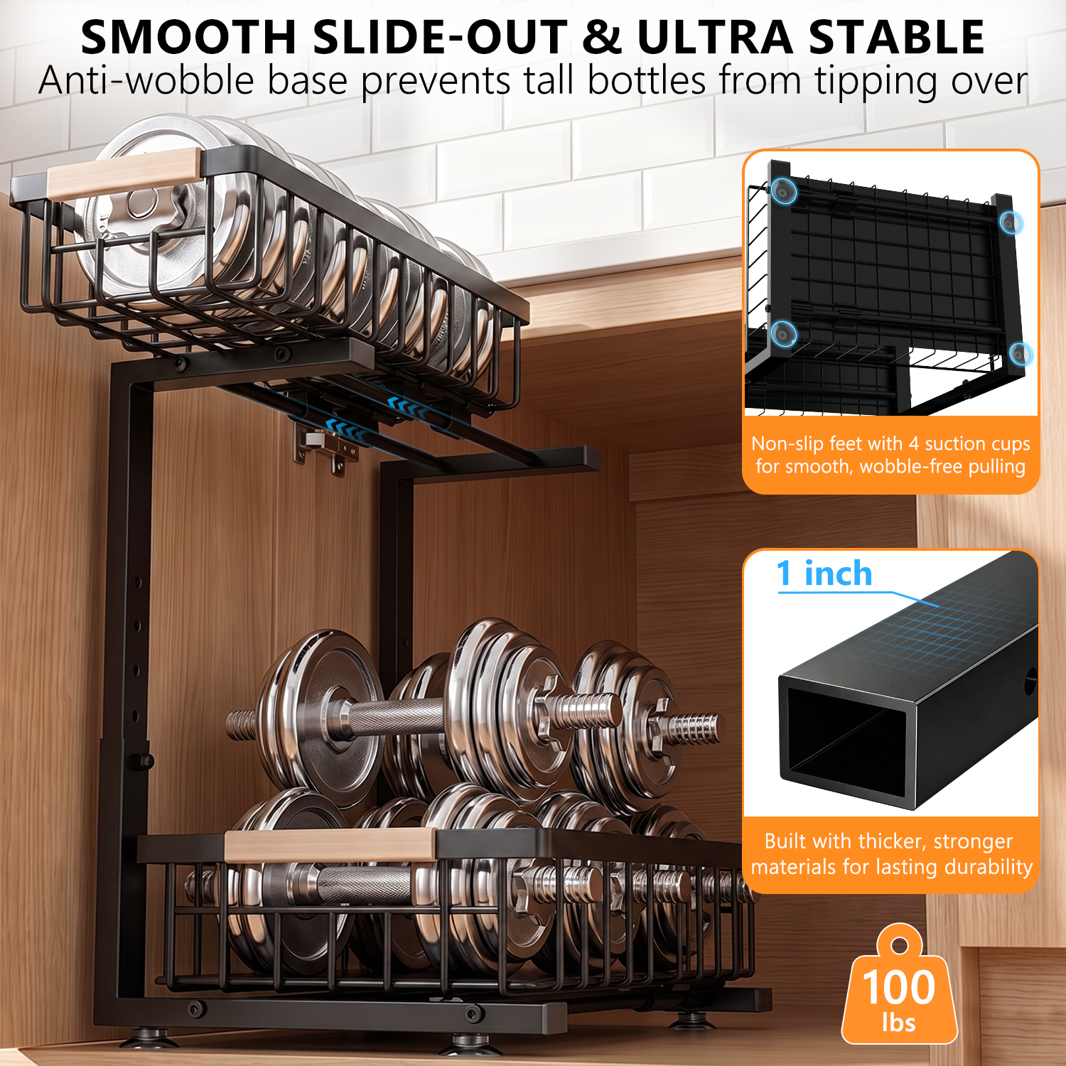 TAIMASI 2-Pack Under Sink Organizers, 2-Tier Pull-Out Drawers, Black photo 8