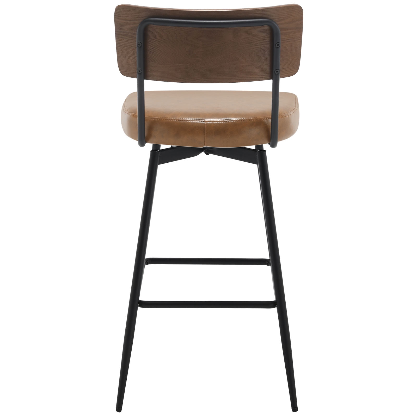 ANMINY Swivel Bar Stools Set of 2, 29" Seat Height, Upholstered Faux Leather Counter Barstools with Wood Backs and Metal Legs, Counter Height Bar Stool for Kitchen Island