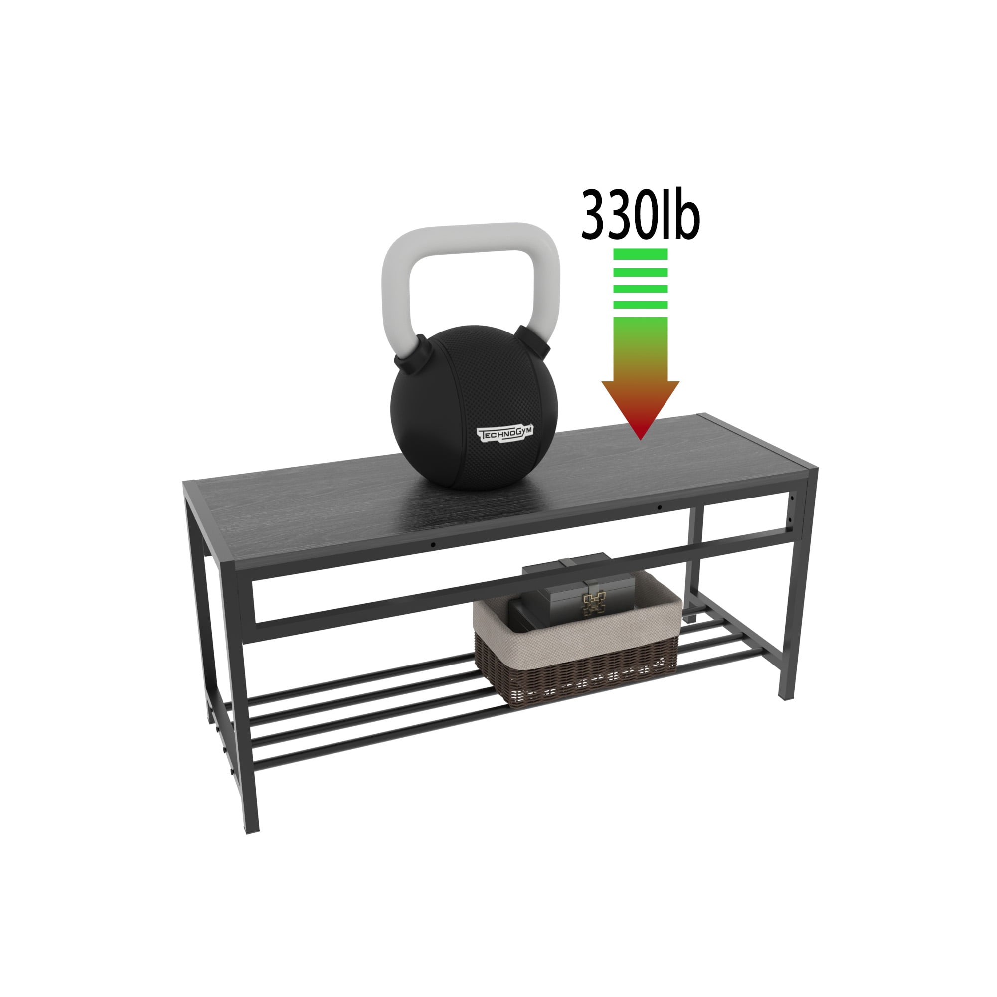 GARITIN 5 Piece Industrial Dining Table Set with 2 Chairs and 1 Storage Bench, Rectangular Kitchen Table with Wine Rack for Small Apartment, Charcoal Grey