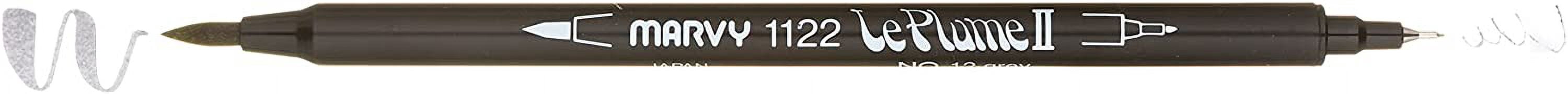 Uchida 1122-12A Le Plume II Double-Ended Markers with Brush and Fine Tips, Primary, Set of 12