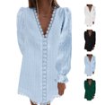 thumbnail image 4 of Vestido con cuello en V, manga larga, estampado de puntos, encaje, color puro, vestido de moda informal para mujer, 4 of 6