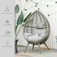 thumbnail image 2 of Elegant Teardrop Shape Light Grey Rattan Lounger With Large Padded Cushion, 2 of 8