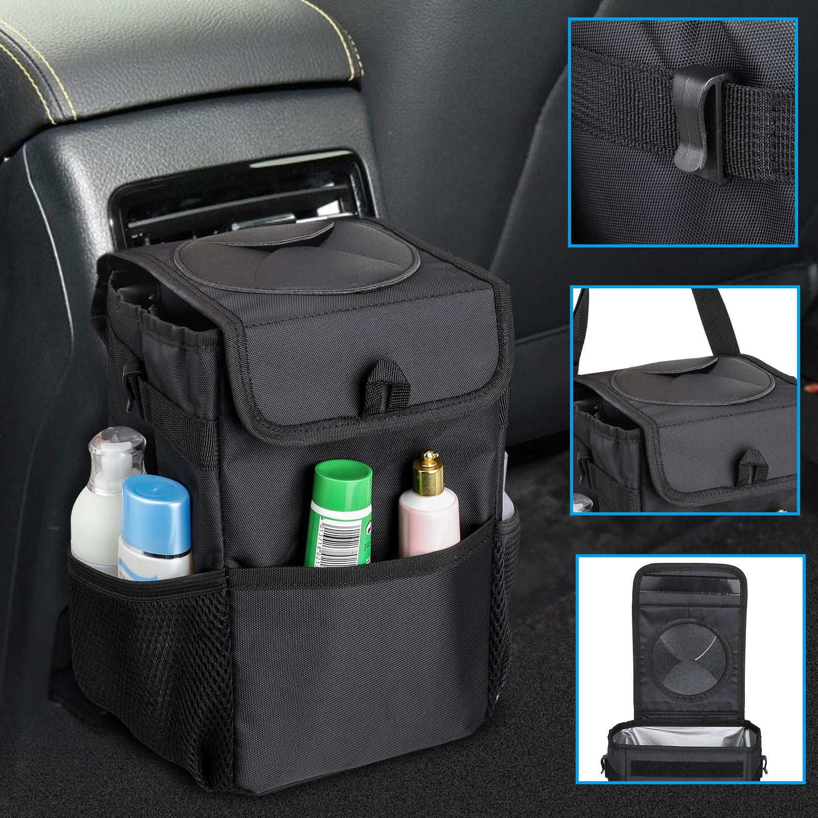 Car Trash Can with Lid,Car Trash Bag Hanging with Storage