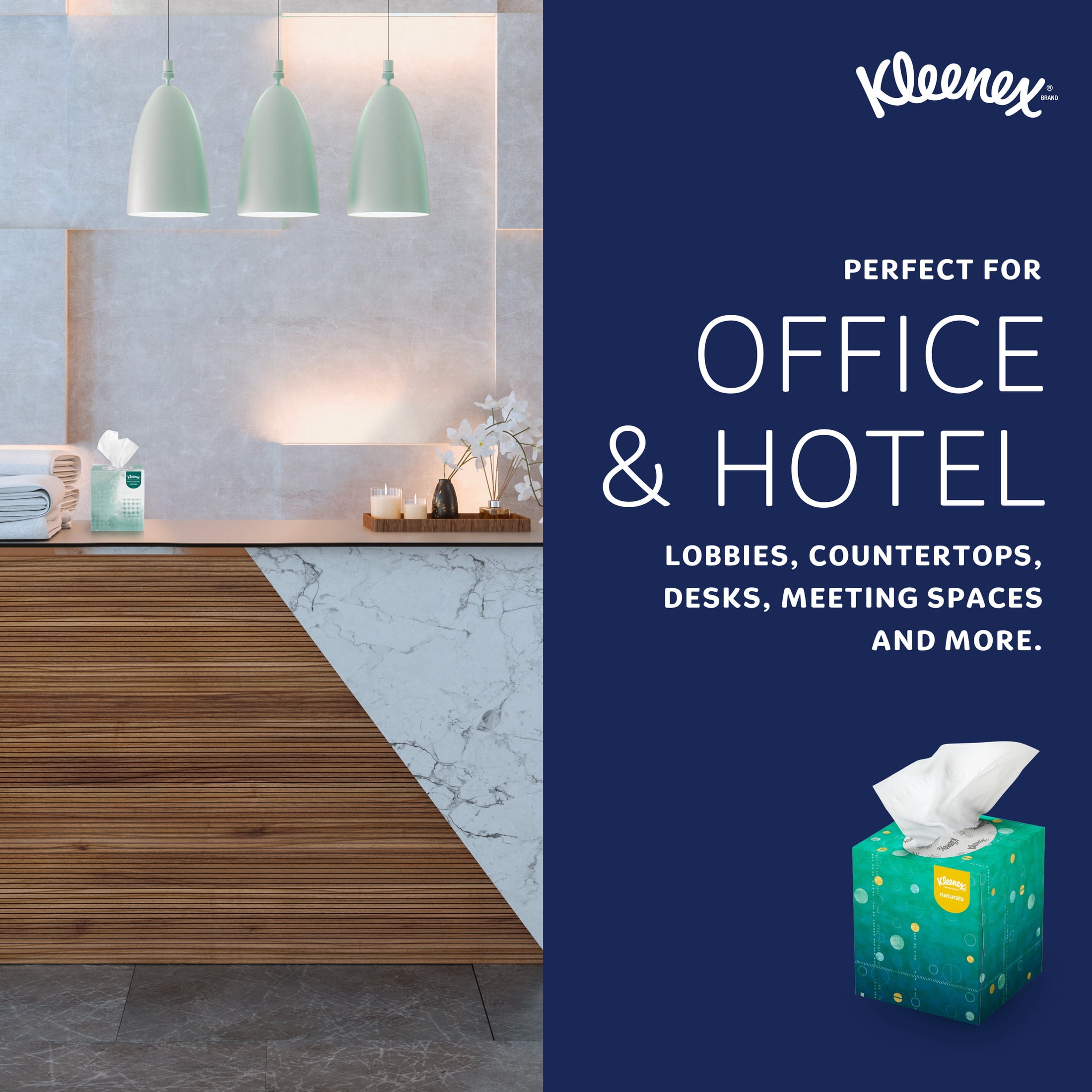 Kleenex Professional Naturals Facial Tissue with Plastic-Free Eco Packaging, Bulk (56027), 2-Ply, White, Upright Cube Boxed Format, Designed for Business (90 Tissues/Box, 36 Boxes, 3,240 Sheets/Case)