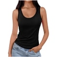 thumbnail image 3 of Women's Summer Sleeveless Camisole Blouse Top Solid Color Round Neck Loose Fit Casual Daily Wear Vacation Beach Loungewear Fashion Essential for Women | CSEONE,Black L, 3 of 9