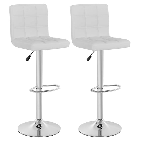 White Bar Stool Set Of 2 Modern Swivel Counter Height Adjustable PU Leather Bar Chairs With Chrome Base