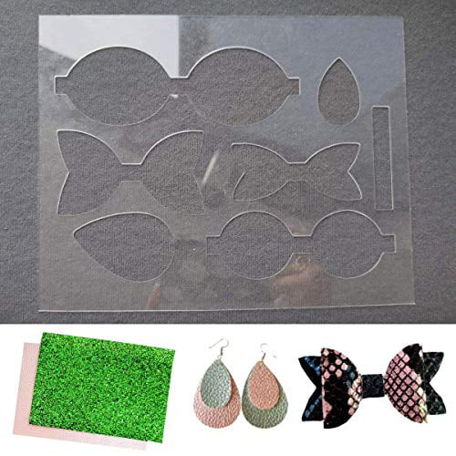 Hicarer 4 Sets Earrings Bows Making Templates Earrings Cutting Stencil Kits with 4 Pieces Faux Leather Sheets for DIY Making Earrings Hair Bows Jewelry Crafts Favors