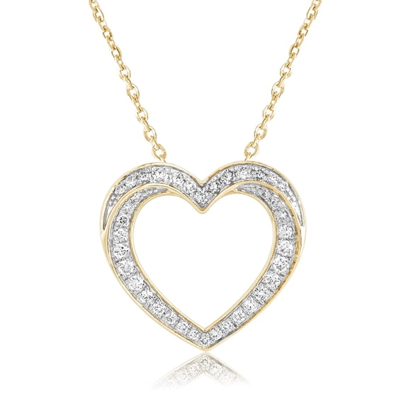 DewberryDiamonds 14K Yellow Gold Plated Plated 925 Sterling Silver Open Heart Pendant | 1/2 CT Round Cut IGI Certified Lab Grown Diamond Necklace With 18 inch Chain(Clarity: VS, Color: EF, 0.50 cttw)