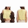 thumbnail image 3 of Tank Tops for Women Y2K Sleeveless Square Neck Tie Up Cropped Vest Summer Chic Going Out Blouse Yellow L, 3 of 7