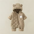 thumbnail image 2 of IVEYRTF Toddler Kids Bodysuit Cute Bear Print Fleece-Lined Hooded Romper Zip Front Thermal Fall Winter Cozy Warm One-Piece Outerwear for Children 1-2 Years(Khaki,1 Years), 2 of 7