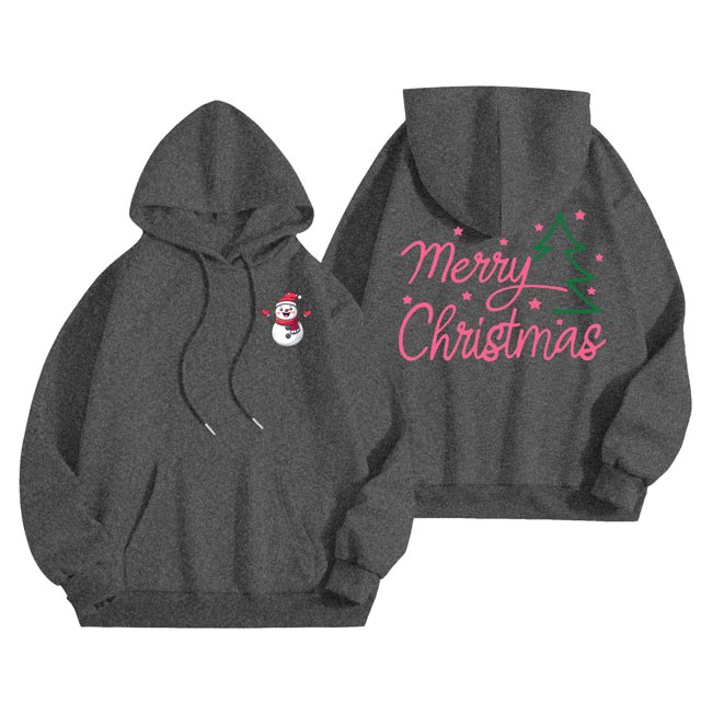 WILLBEST Sudadera de Mujer Merry Christmas Shirt For Women Christmas Tree Letter Print Sweatshirt Christmas Holiday Hooded Sweatshirt Grande