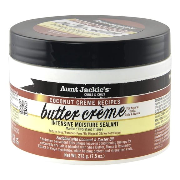 Aunt Jackie's Coconut Crème Recipes Butter Crème Jar, Intensive Hair Moisture Sealant, 7.5 oz, 2 Pack