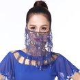 thumbnail image 2 of 5 Colores Fiesta de Halloween Danza Del Vientre Velo Facial Etapa Rendimiento Velo de Desgaste - Azul, se describe Soledad Velo facial para danza del vientre, 2 of 8