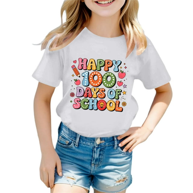 T-shirts Grandes Filles Col Rond Manches Courtes T-Shirt Été Décontracté pour Enfants Taille 12-13T