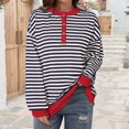 thumbnail image 2 of CAIXIA Womens Henley Neck Striped Sweatshirts Oversized Long Sleeve Tops Casual Pullover Tee Shirts Workout Fall Fashion, 2 of 5