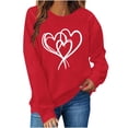thumbnail image 2 of Feancey Women's Crewneck Pullover Sweatshirts Cute Love Heart Print Graphic Sweatshirt Comfy Fleece Lined Long Sleeve Shirt Fashion Spring Tops Red S, 2 of 6