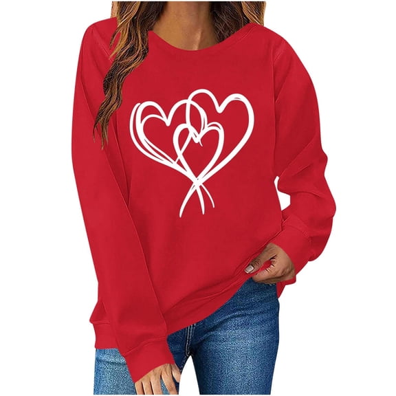 FDGIU ‌Women's Love Heart Sweatshirt, Valentine's Day Graphic Tee Long Sleeve Casual Top for Party & Gift Exchange