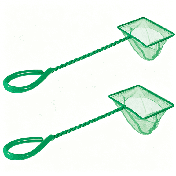 EXLEAF 2 Pcs Small Fish Tank Net,Aquarium Fish Net Fine Mesh with Long Plastic Handle,Wastes Skimming Cleaning Tool for Fishes Tank Small Ponds,3In 4In
