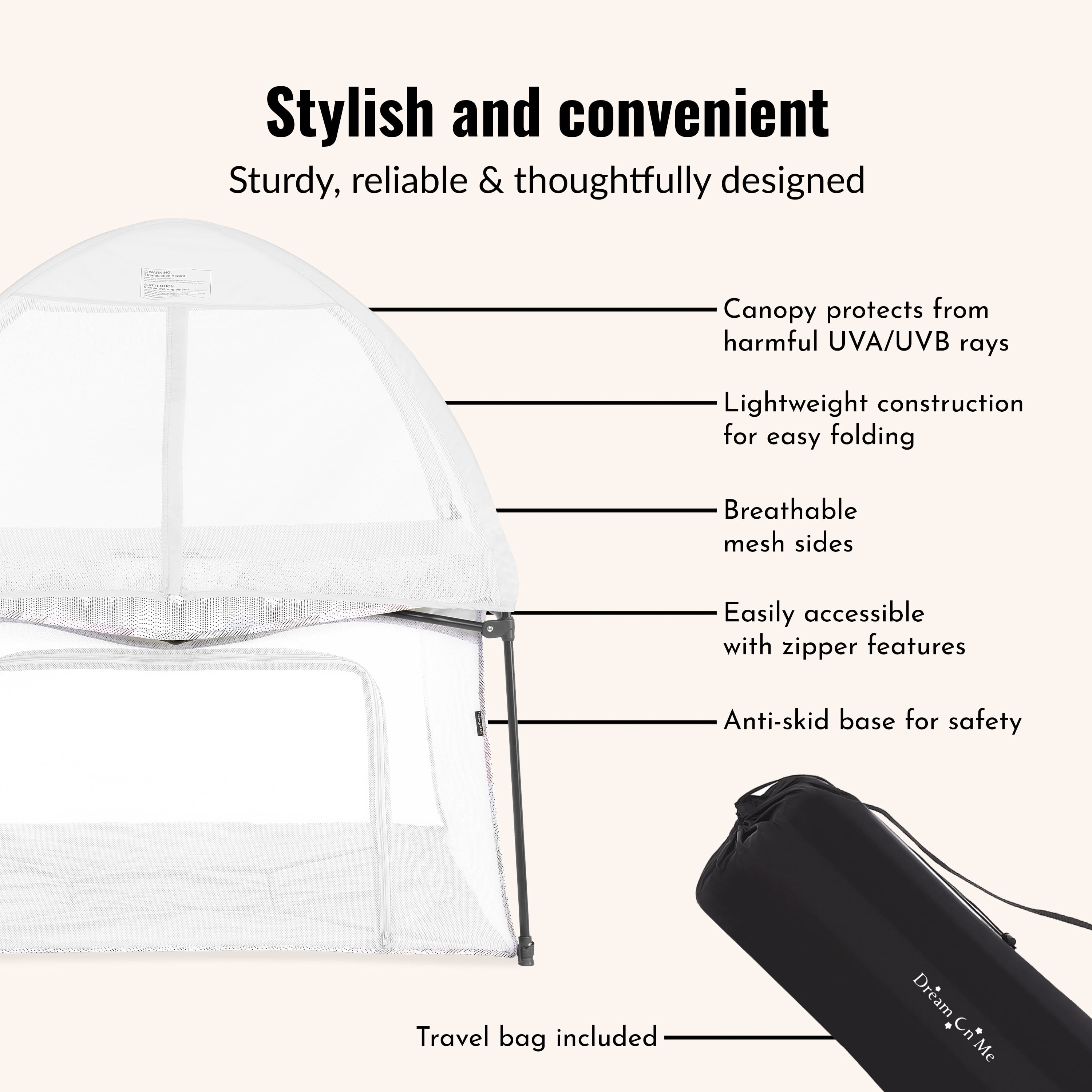 Dream On Me Ziggy Square Playpen with Canopy, Dove White, (Model # 4434-DW)