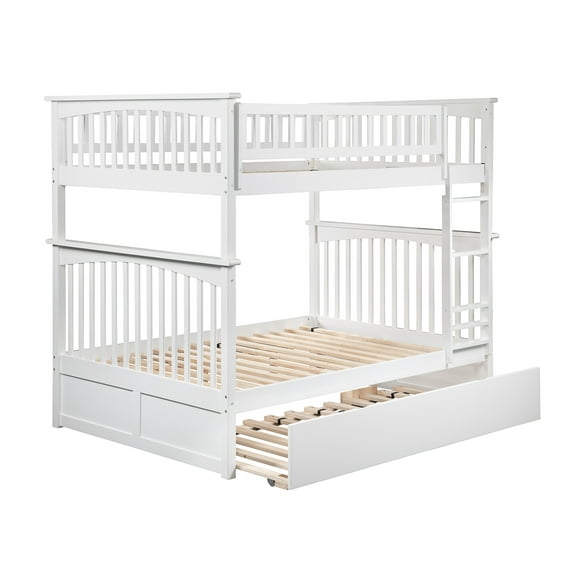 Columbia Bunk Bed Full over Full with Full Size Urban Trundle Bed in White