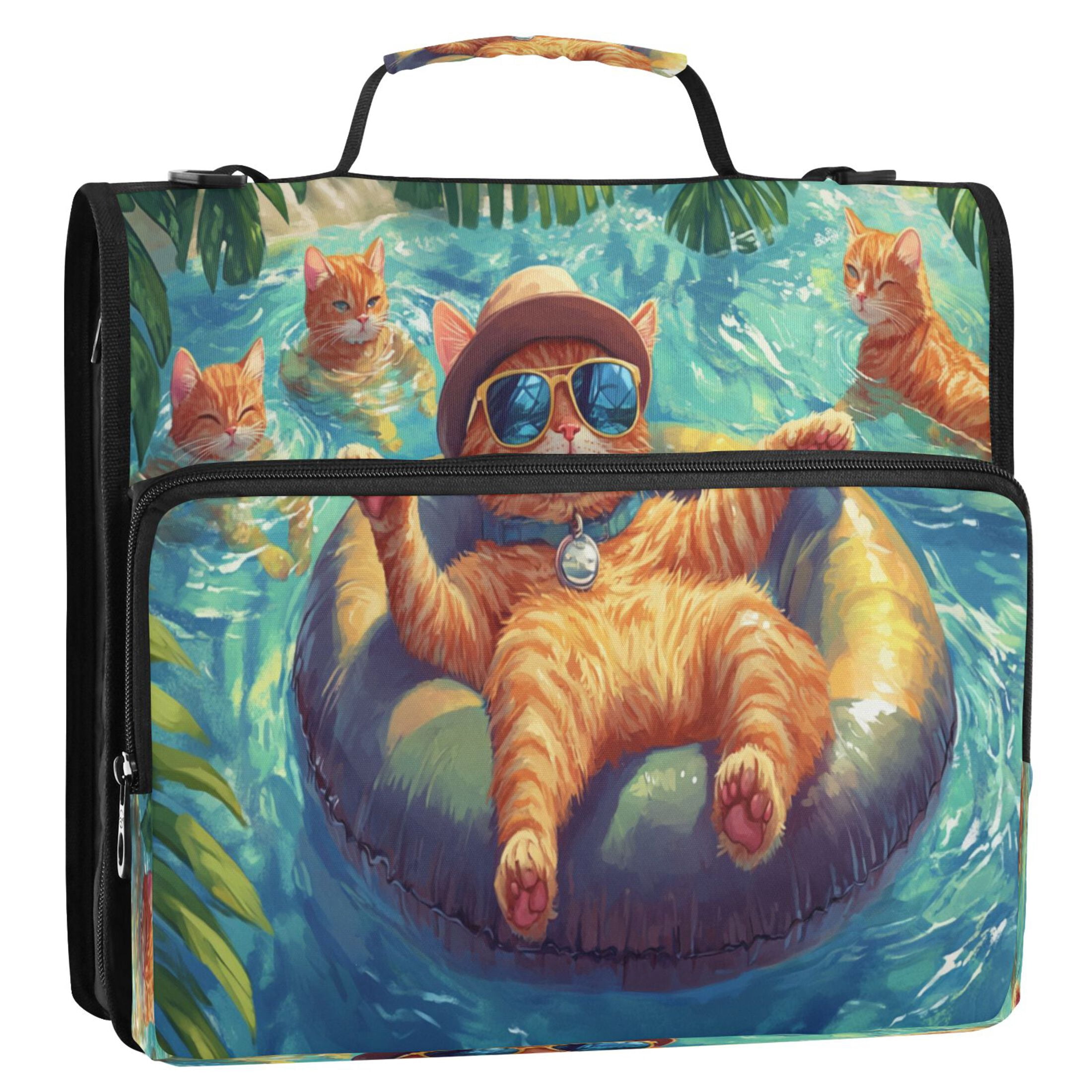 YAZAOO Zipper Binder trapper keeper Documents Organized Design Cats Swimming Printed