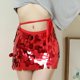 thumbnail image 3 of Gibobby faldas de mezclilla para mujer Falda de lentejuelas de fiesta ajustable con cintura con cordones(Rojo, Talla única), 3 of 5