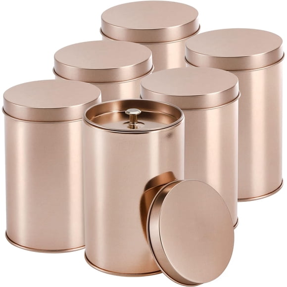 Tea Tin Canister with Airtight Double Lids Fluid Oz Tin Can Box and Small Round Kitchen Canisters for Loose Tea Coffee Candy Herbs and Spices(Rose Gold)