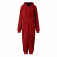 thumbnail image 3 of AUNVITO Women's Fleece Hooded Front Zipper Long Sleeve Jumpsuit Cozy and Comfortable Loungewear Style, 3 of 6