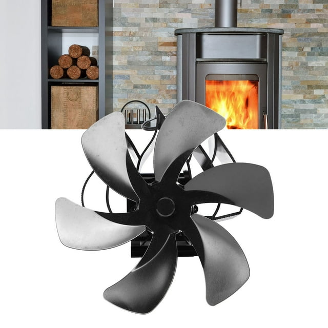 Ventilador De Estufa De 6 Cuchillas En La Chimenea Con Gran Volumen De Aire, Bajo Ruido, Circulación De Aire Caliente Mejorado Para Quemador De Leña
