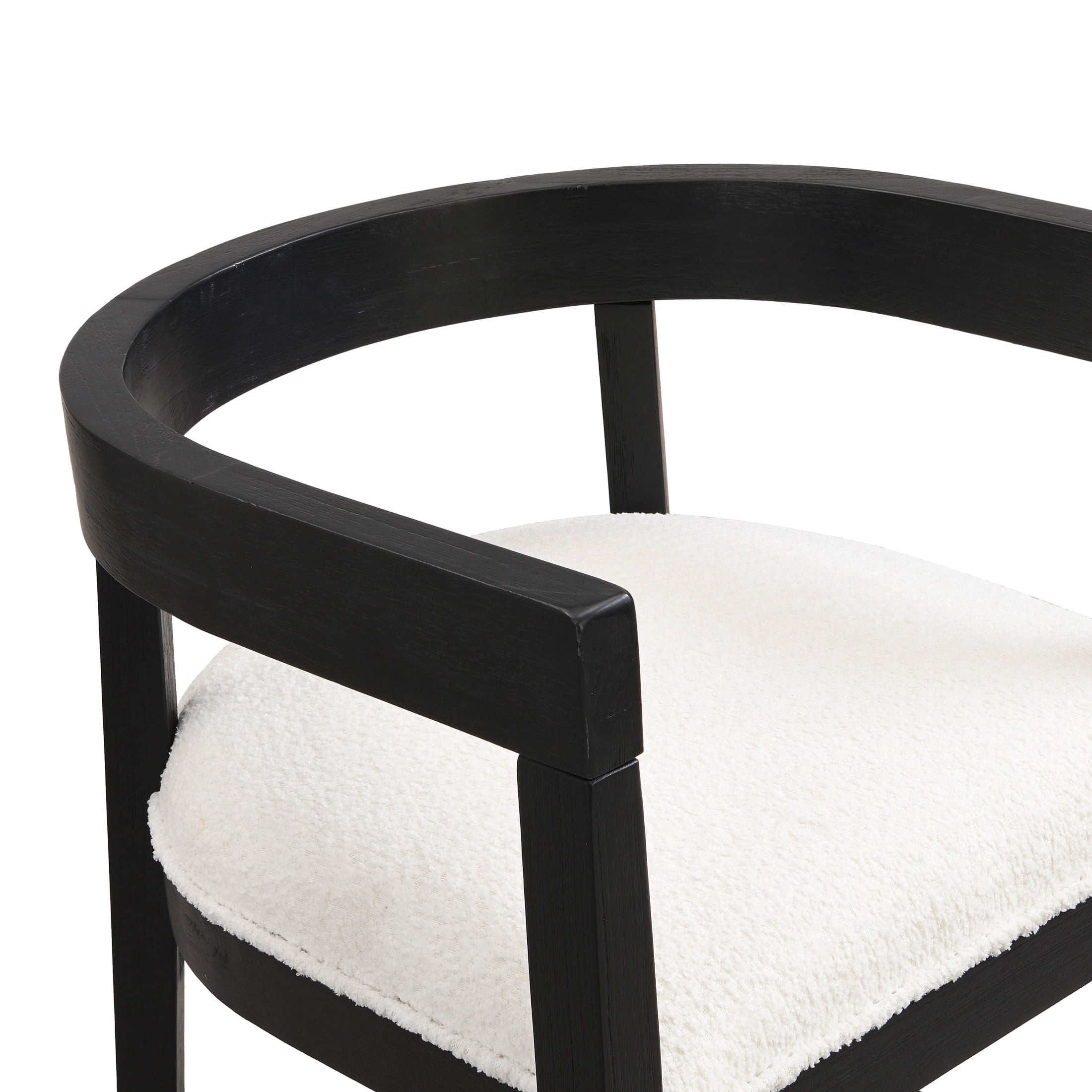 Modern Upholstered Counter Stools with Cutout Barrel Back and Rubberwood Frame, Beige+Black, Set of 2
