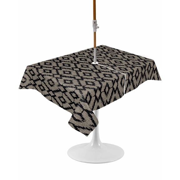 Outdoor Table Cloth with Umbrella Hole and Zipper, Abstract Contemporary, Waterproof Rectangle Tablecloth 60"x102", Solid Minimalist Geometric Washable Table Cover for Outside Party Patio Picnic