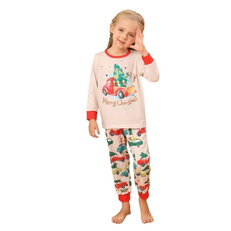 

Tregren Family Matching Christmas Pajamas Car Christmas Tree Print 2-Piece Set/One-Piece Jumpsuit