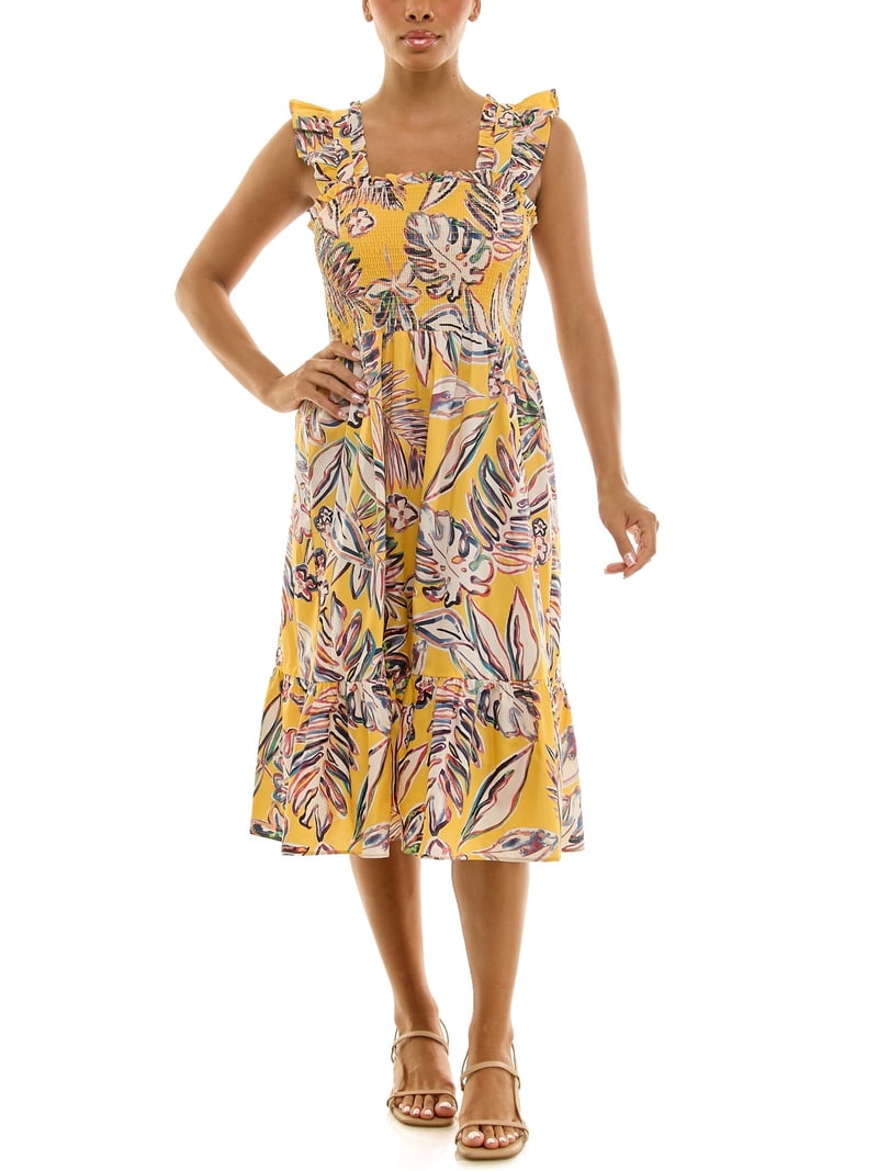 Nanette Lepore Women's Smocked Flutter Sleeve Midi Dress, Sizes Xs-xxxl, Size: Small, Yellow Nanette Lepore Women's Smocked Flutter Sleeve Midi Dress, Sizes Xs-xxxl, Size: Small, Yellow