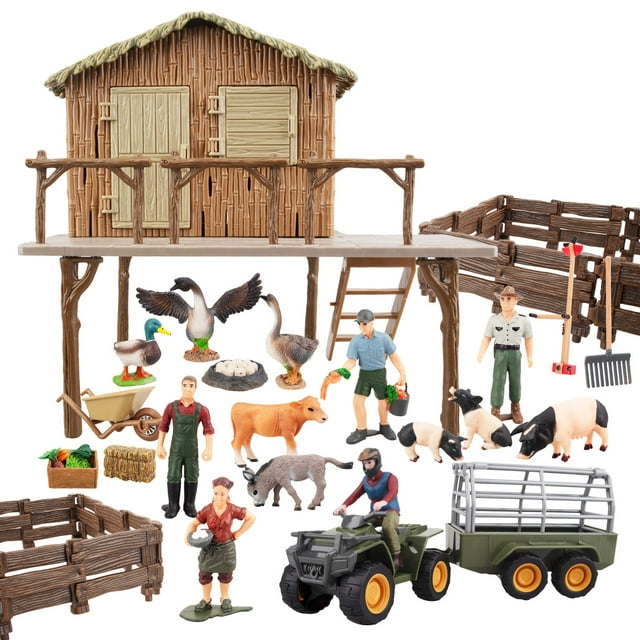 Figuras de animales de granja Toymany, 54 unidades, con Barn House Kids