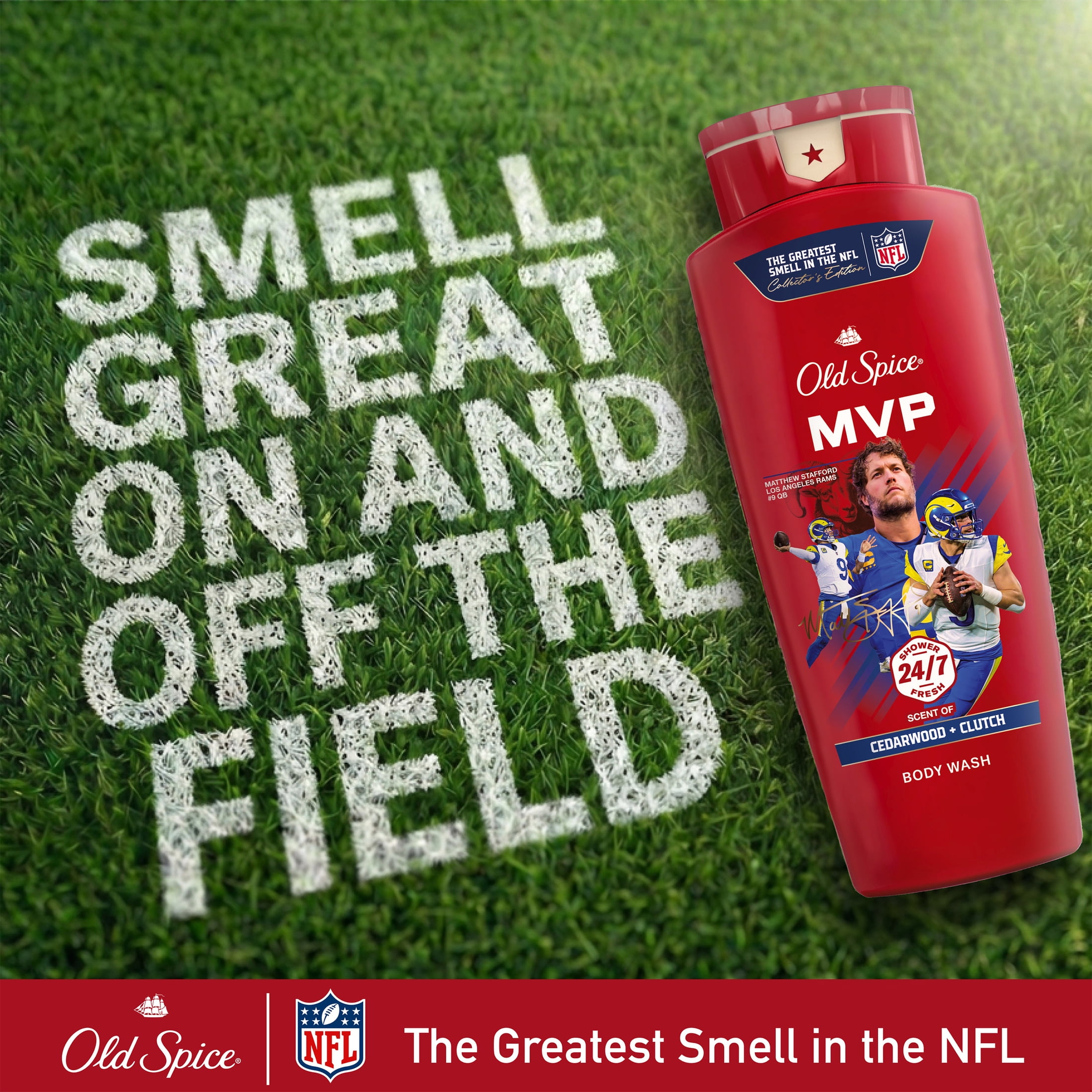 Old Spice Body Wash for Men, NFL Collection, Matthew Stafford, Scent of Cedarwood + Clutch, 24 fl oz