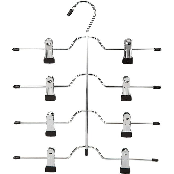 Happon Space Saving 4 Tier Skirt Hanger with Clips (1 Pack) Hang 4-On-1 Metal Pants Hanger Clips Multi Layers Adjustable Non Slip Trousers Hangers for Pants Slacks Jeans (Black)