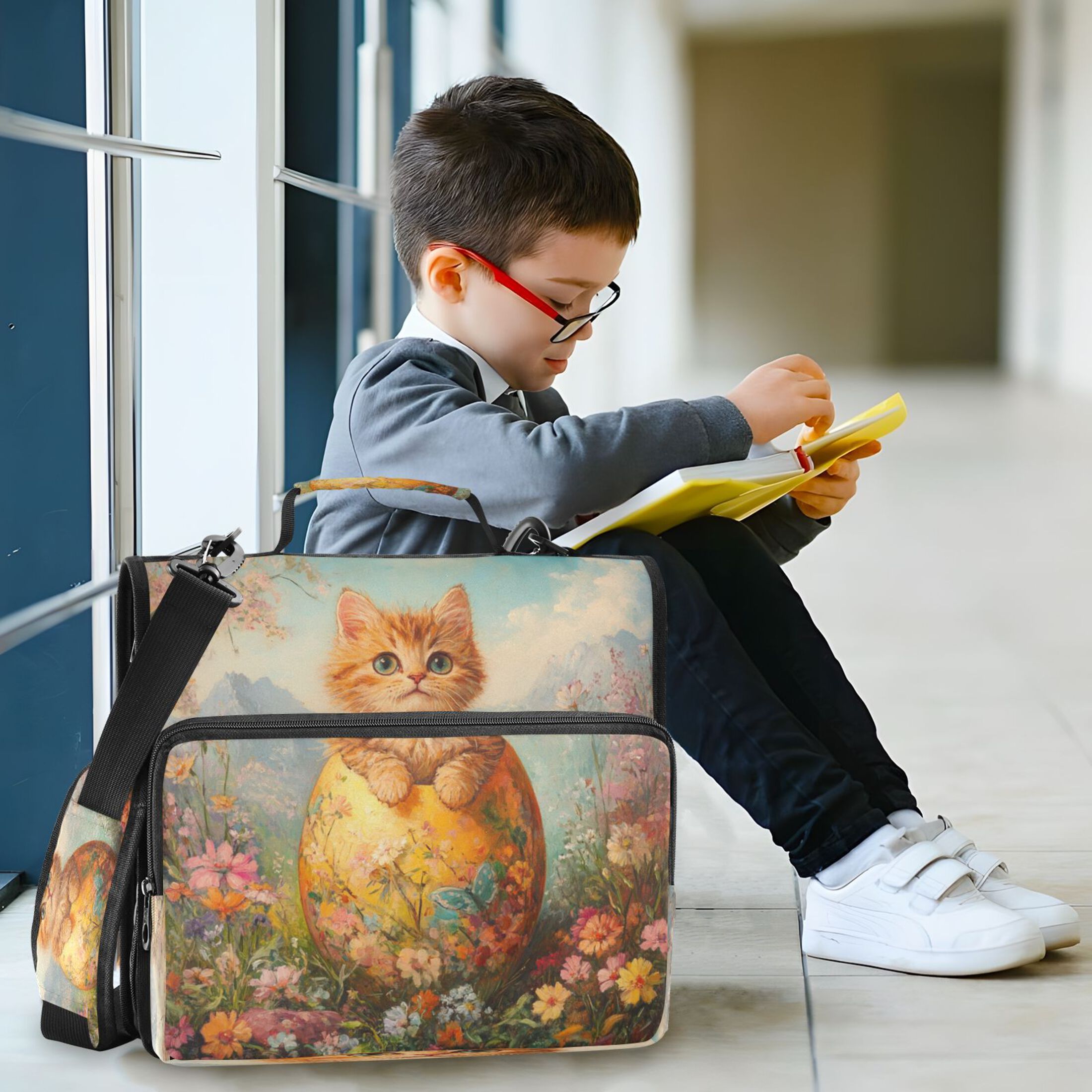 YAZAOO Zipper Binder trapper keeper Documents Organized Design Whiskered Wonder in Bloom Printed
