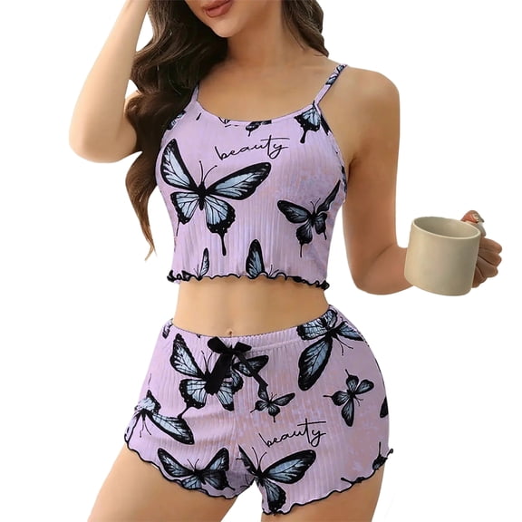 Fgvctg Womens Valentine's Day Pajamas Sets Romantic Loungewear Cami Pajamas 2 Piece Sleeveless Cute Love Heart Print Pj Set Nightwear Date Night Lounge Set With Shorts Purple M